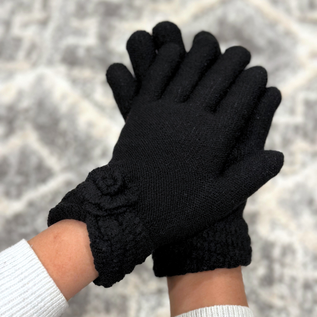 Jet Black Alpaca Knit Fleece Lined Gloves - Warmpaka