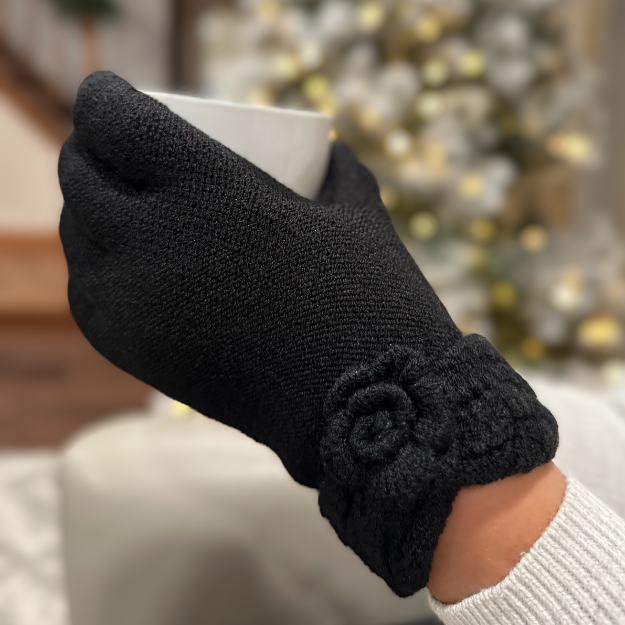 Jet Black Alpaca Knit Fleece Lined Gloves - Warmpaka