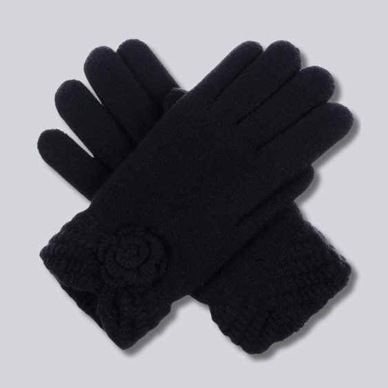 Jet Black Alpaca Knit Fleece Lined Gloves - Warmpaka