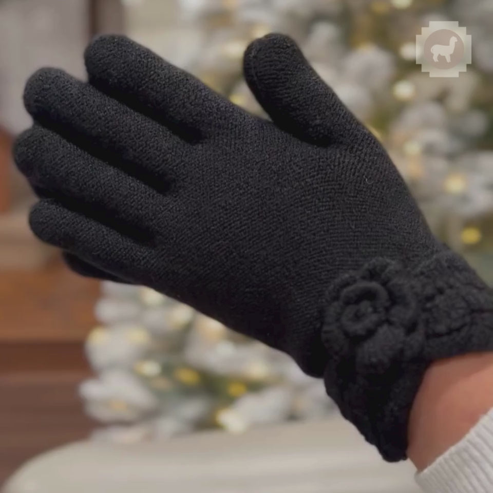 Jet Black Alpaca Knit Fleece Lined Gloves