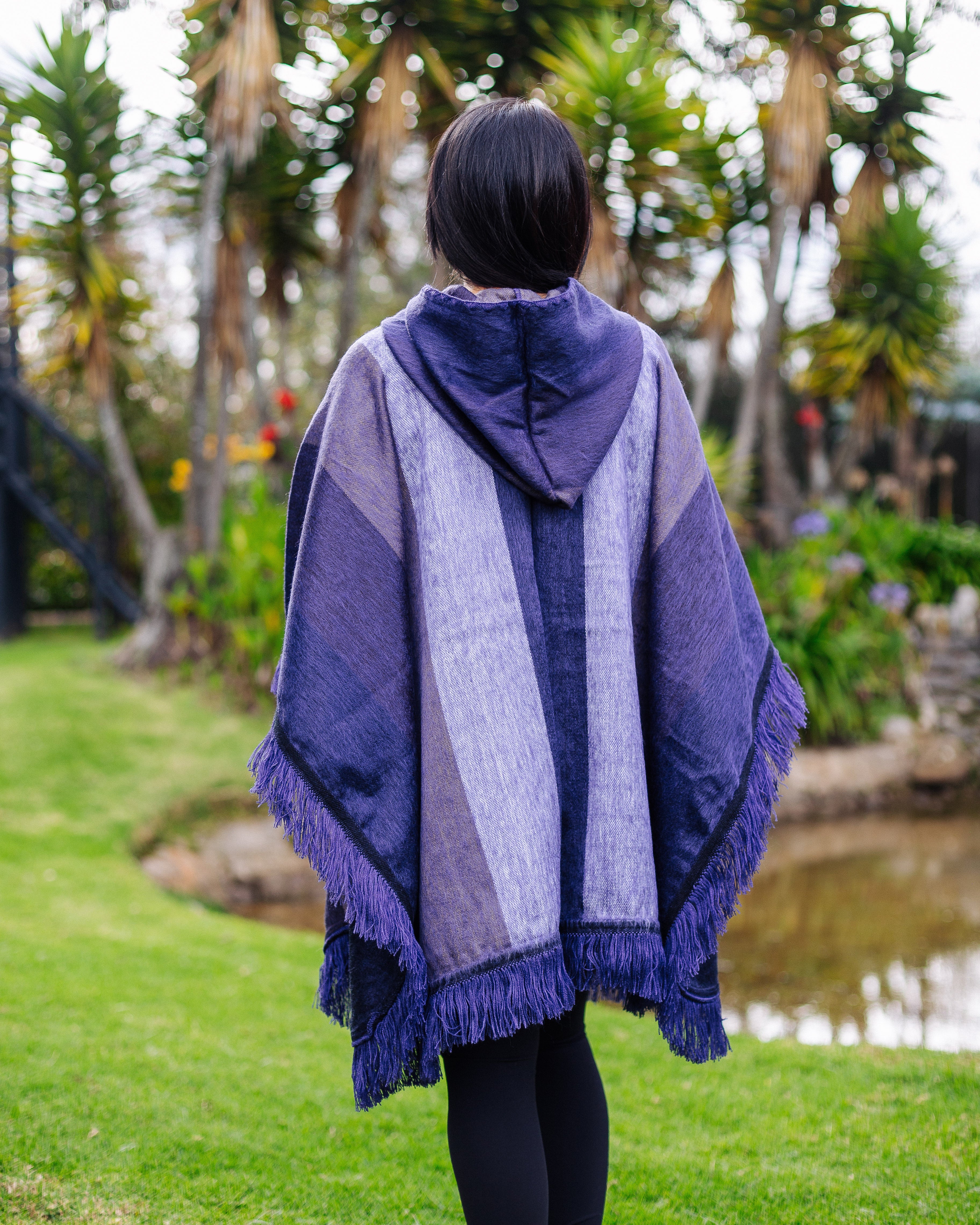 Violet Wave Shade Alpaca Poncho With Hood - Warmpaka