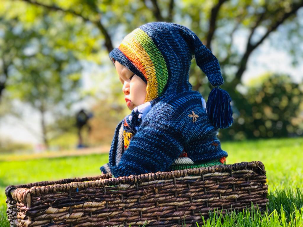 Dark Blue Organic Handcrafted Kid Sweater - Warmpaka