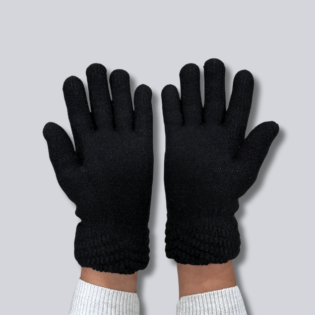 Jet Black Alpaca Knit Fleece Lined Gloves - Warmpaka