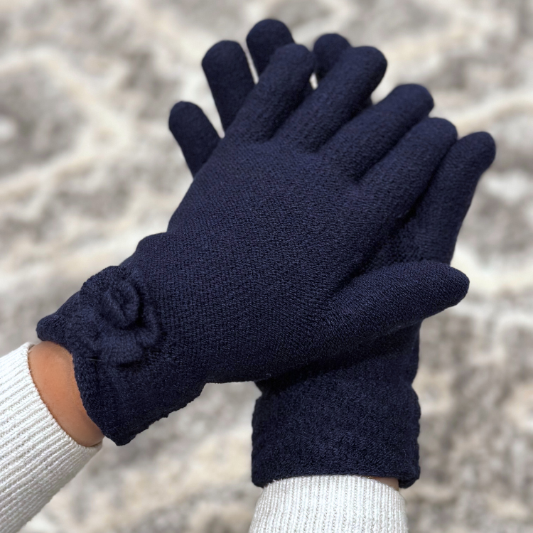 Navy Knit Fleece-Lined Gloves - Warmpaka