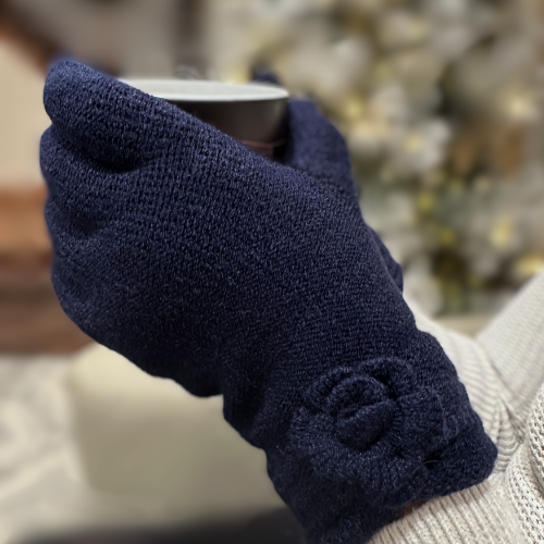 Navy Knit Fleece-Lined Gloves - Warmpaka