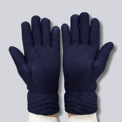 Navy Knit Fleece-Lined Gloves - Warmpaka
