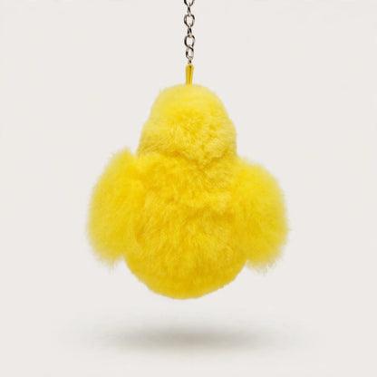 Back view of the fluffy yellow chick keychain