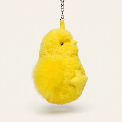 Fluffy yellow chick keychain made with real alpaca fur