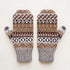 Beige reversible alpaca mittens, Andean pattern side with little alpacas