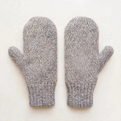 Reversible alpaca mittens turned to the solid heather grey side