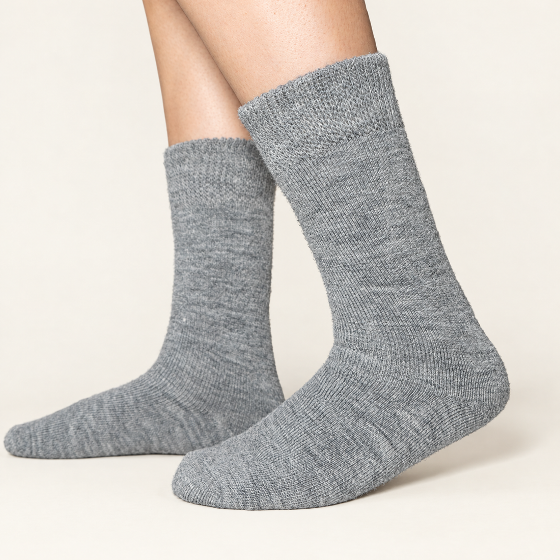 Grey alpaca hiker socks by Warmpaka, side view