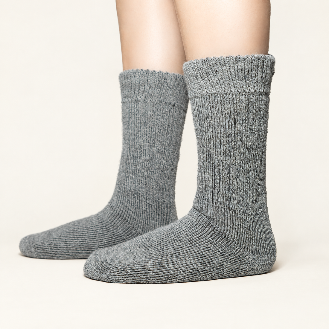 Grey heavyweight alpaca wool socks, side view