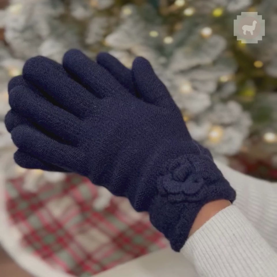 Navy Knit Fleece-Lined Gloves
