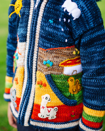 Dark Blue Organic Handcrafted Kid Sweater - Warmpaka